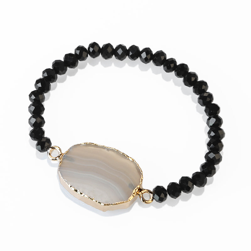 agate crystals bracelet| stainless steel agate and crystal bracelet