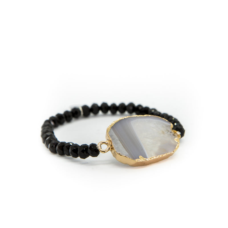 agate crystals bracelet| stainless steel agate and crystal bracelet