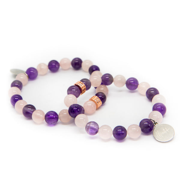 mother child amethyst bracelet| rose quartz and amethyst bracelet