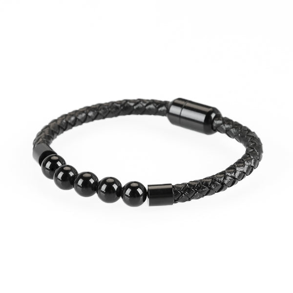 Onyx and Magnetic Bracelet | Men Onyx and Magnets Bracelet | leather onyx and magnetic bracelets